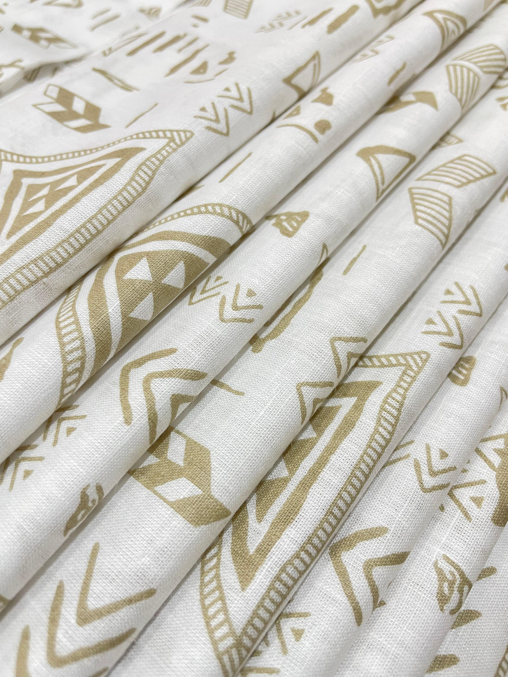 Beige/White Tribal Geometric Print  - Korean Linen Fabric BC-WC-KL-261093(new)