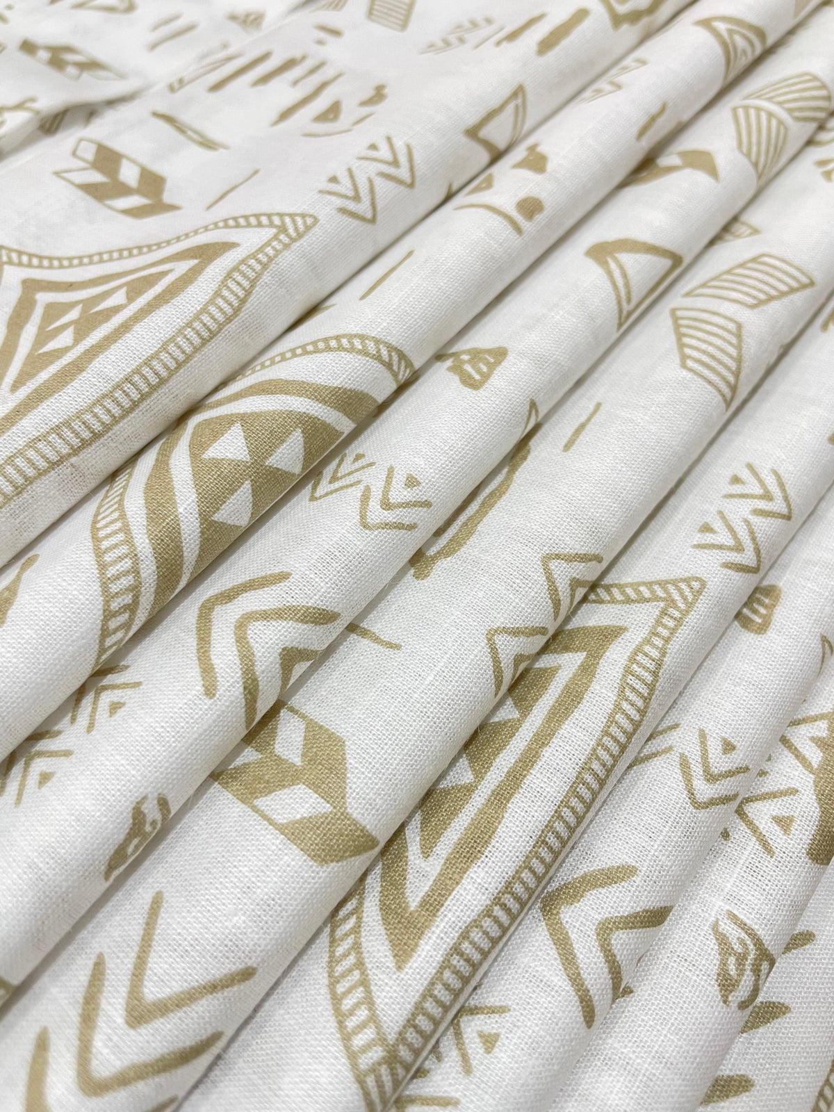 Beige/White Tribal Geometric Print  - Korean Linen Fabric BC-WC-KL-261093(new)