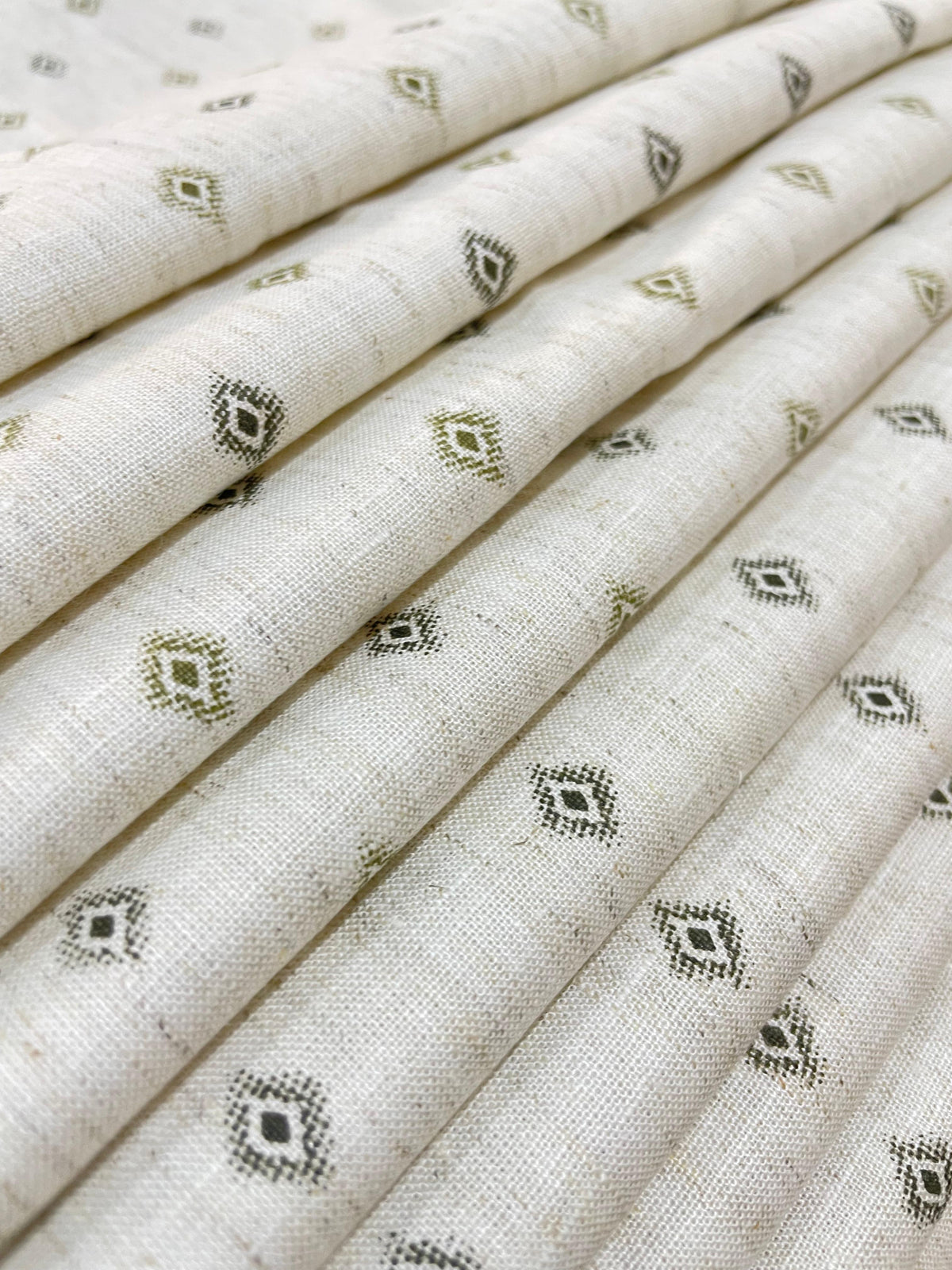 Half White/Ivory Micro Tribal  Print  - Korean Linen Fabric BC-WC-KL-261015(new)