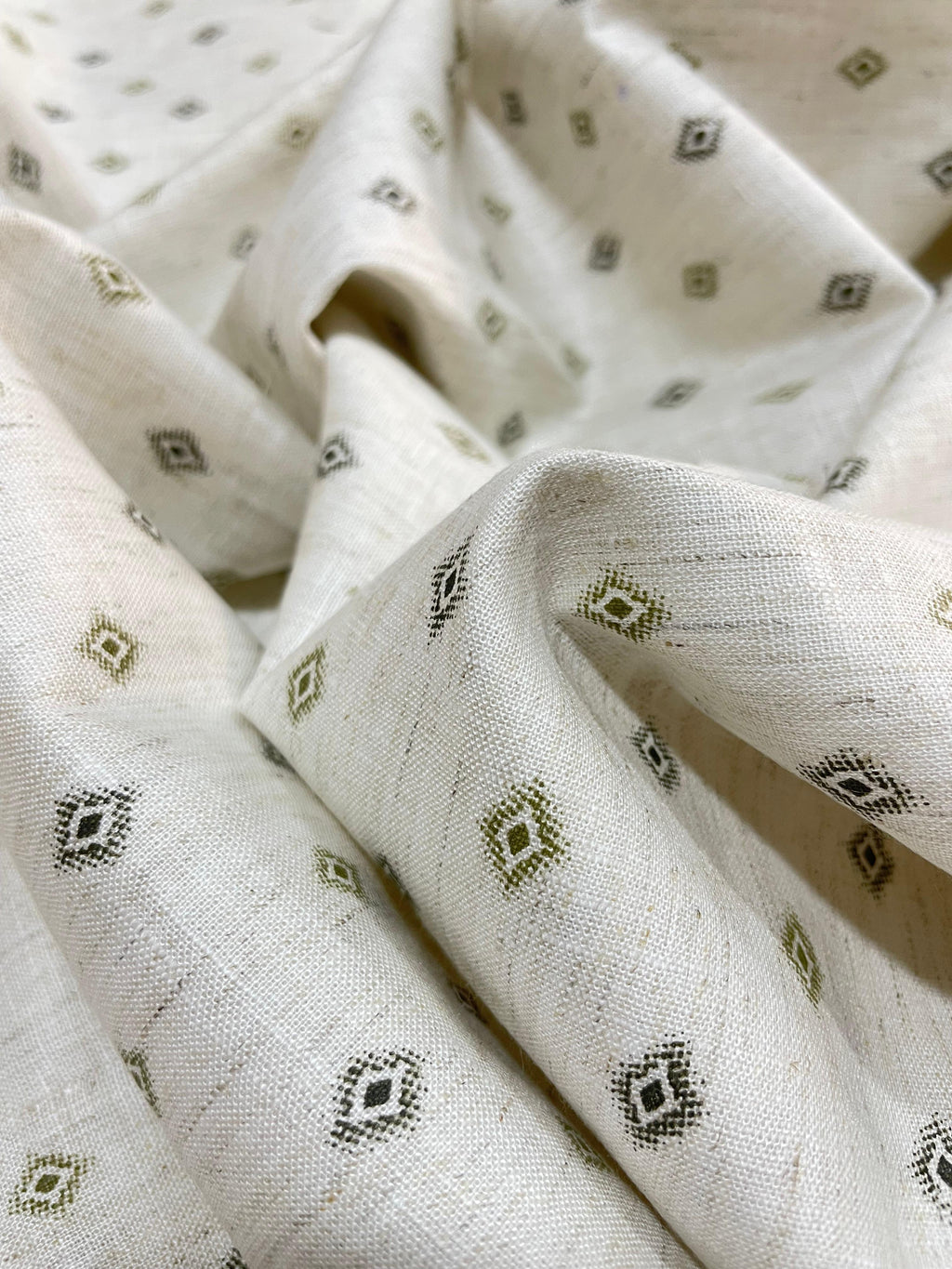 Half White/Ivory Micro Tribal  Print  - Korean Linen Fabric BC-WC-KL-261015(new)