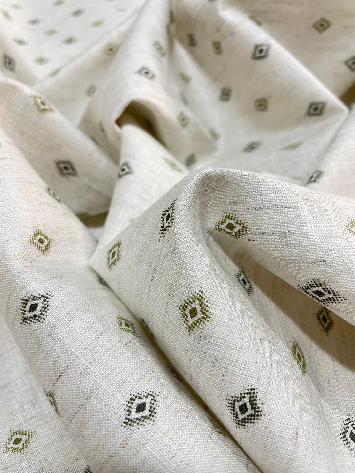 Half White/Ivory Micro Tribal  Print  - Korean Linen Fabric BC-WC-KL-261015(new)