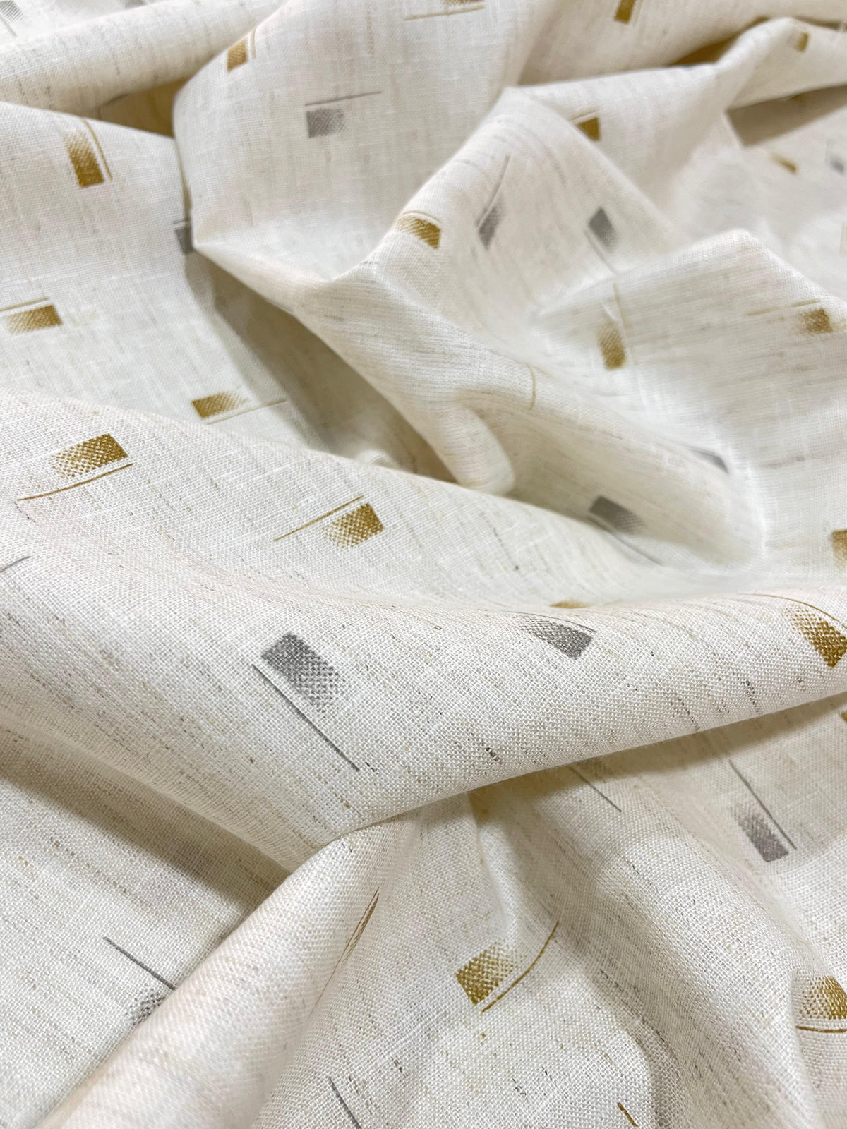 Half White Abstract Print  - Korean Linen Fabric BC-WC-KL-261019(new)
